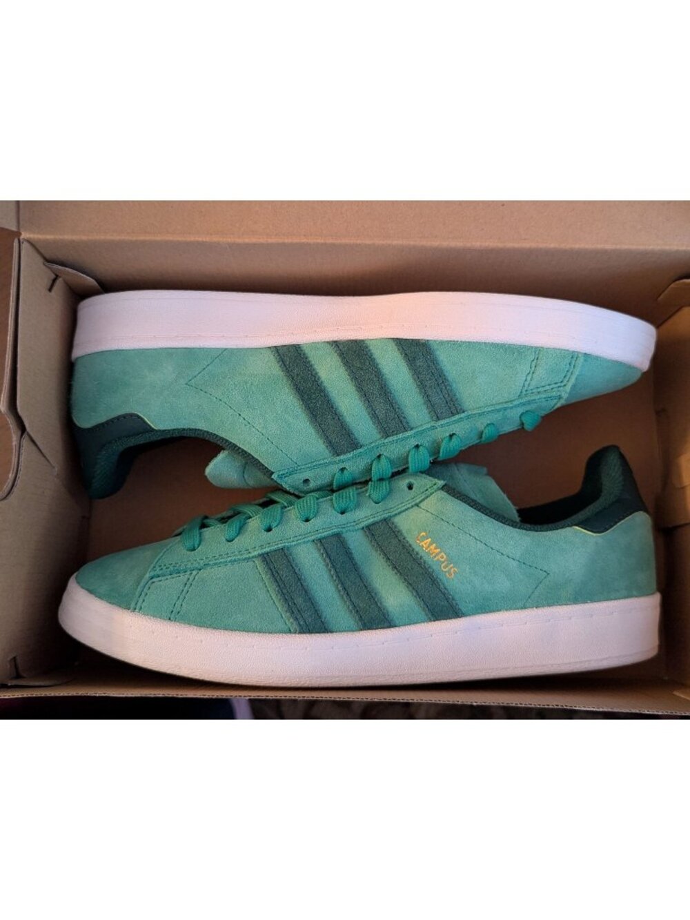 Adidas Campus Green Suede Sneakers Size 8 Mens Casual Shoes With White Soles